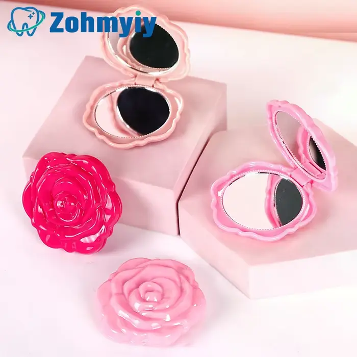 1PCS Miroir de poche rétro portable en forme de rose
