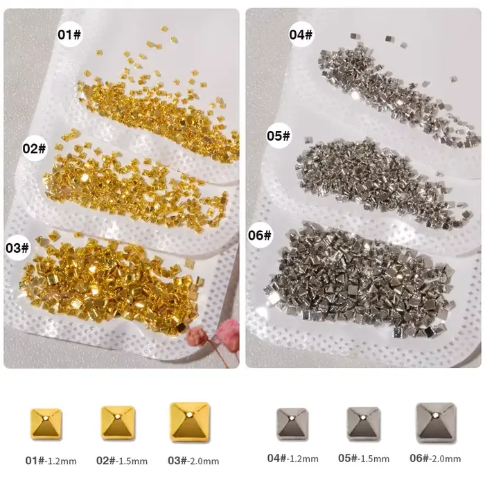 Goujons en or et argent, breloque 3D, 500 pièces, pyramide rectangulaire 1.2/1.5/2, Rivet pour Nail 