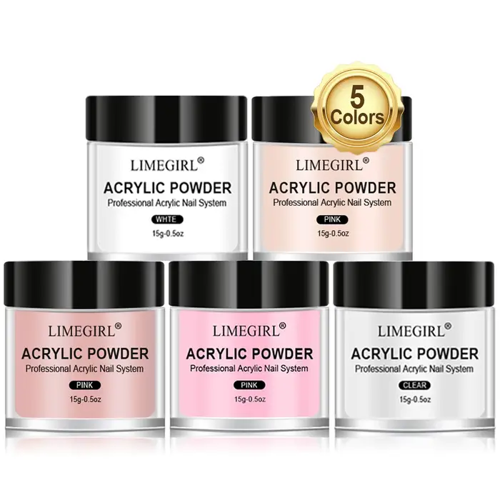 LIMEGIRL 5 couleurs poudre acrylique pour ongles professionnel rose clair blanc nu polymère pour Ext