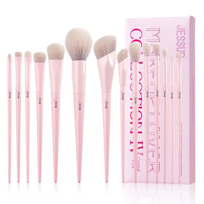 Jessup-Ensemble de pinceaux de maquillage roses, 14 pièces, premium, vegan, fond de teint, blush, fa