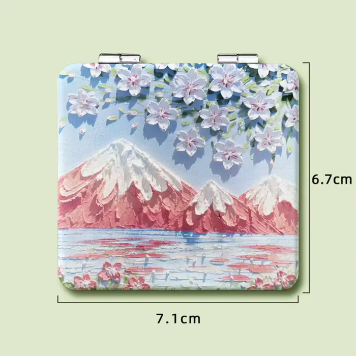Miroir de maquillage pliant carré à motif rose, portable, double face, poche compacte, pour détermin