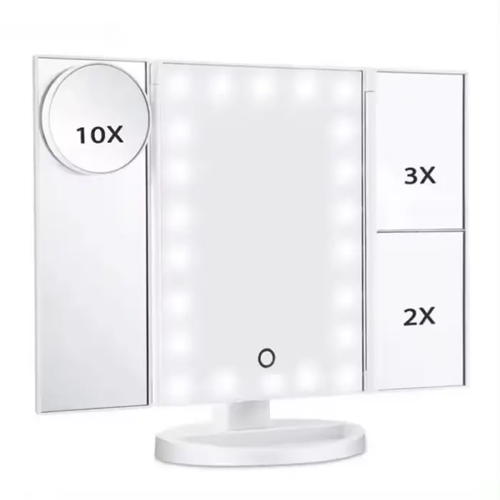 Miroir de courtoisie éclairé Triple pli 22 lumières LED écran tactile