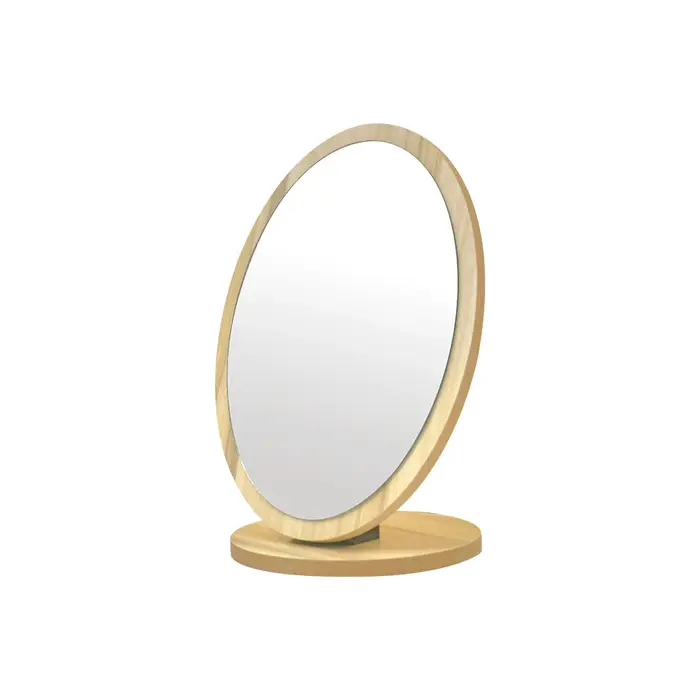 Miroir de maquillage rond en bois naturel 360 °   Miroir cosmétique de bureau HD rotatif, miroir de 