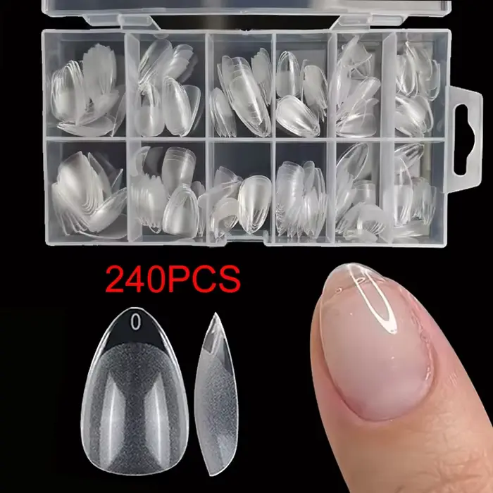 240 pièces/boîte semi-mat XXS amande ongles conseils couverture complète Gel doux faux ongles artifi