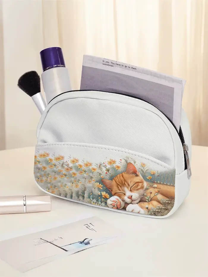 Trousse de maquillage imprimée à motif de chat mignon
