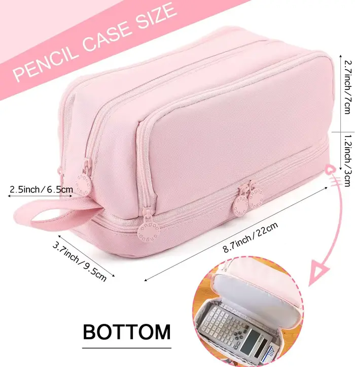 Sac à crayons noir, étui à stylos de grande capacité