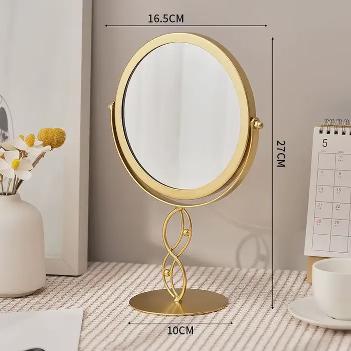 360 ° Miroir de maquillage de bureau rotatif, miroir de vanité de chambre à coucher, cadre en fer,
