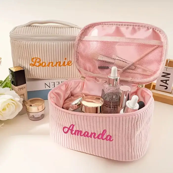 Trousse de maquillage en velours côtelé