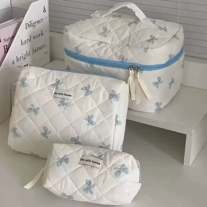 Trousse de maquillage grande capacité avec imprimé nœud