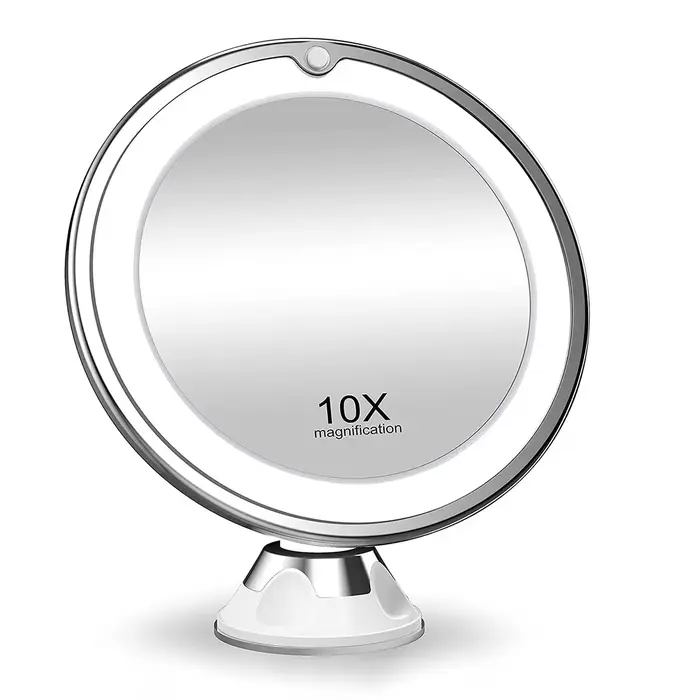 Miroir de maquillage LED rond avec lumière, miroir de vanité de bureau grossissant 10X