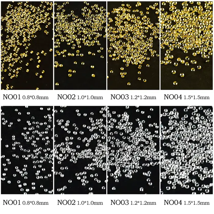 500 pièces or argent 0.8mm-1.5mm minuscule creux semi-sphère alliage rond Rivet Nail Art strass déco