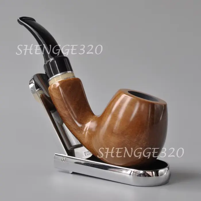 Pipe à tabac en bois de santal vert, lisse, avec tige coudée, enduit de laque