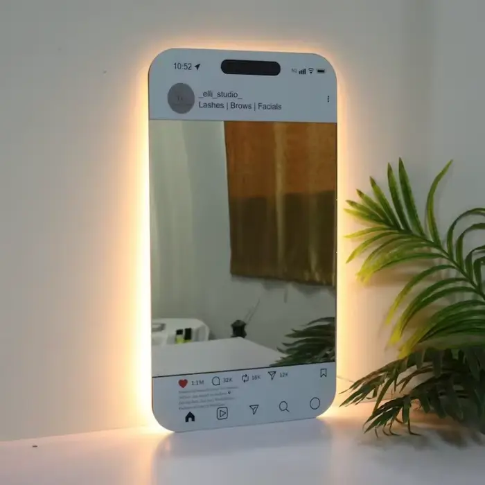 Miroir lumineux personnalisé avec LED pour les réseaux sociaux, cadre selfie personnalisé, décoratio