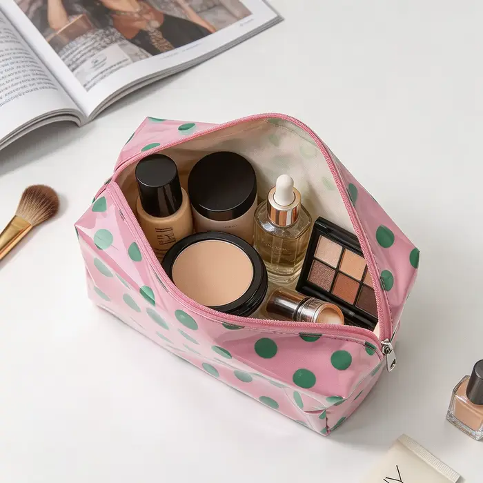 Trousse de Maquillage Vintage à Pois avec Poignée
