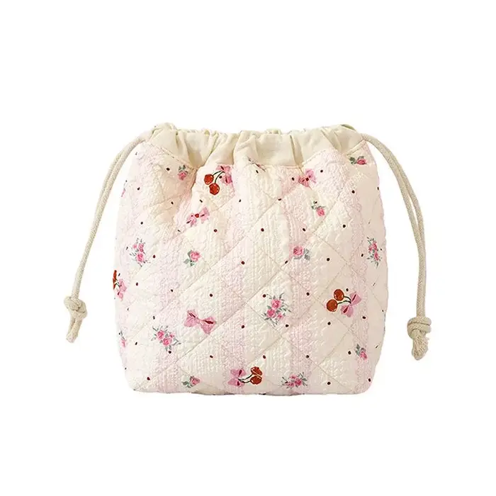 Pochette à maquillage matelassée en coton avec cordon de serrage, organiseur de toilette de voyage, 