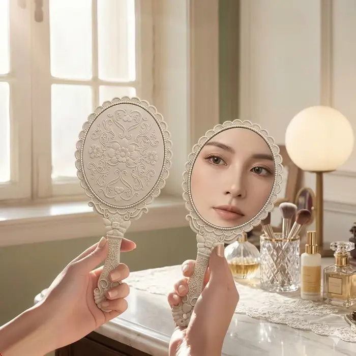 Miroir de maquillage portable vintage, miroir cosmétique de style européen, miroir de beauté portable haute définition, miroir de vanité rétro