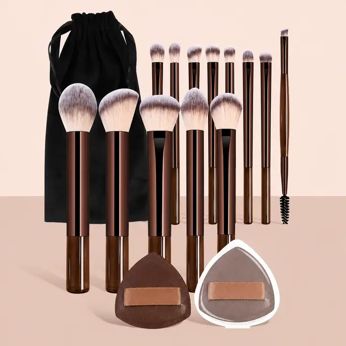 Kits de pinceaux de maquillage avec sac de rangement, 13 pinceaux de maquillage, 2 houppettes et 1 s