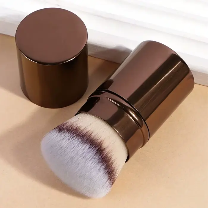 1 pinceau à blush rétractable, pinceau Kabuki pour fond de teint, pinceau à poudre doux et moelleux,