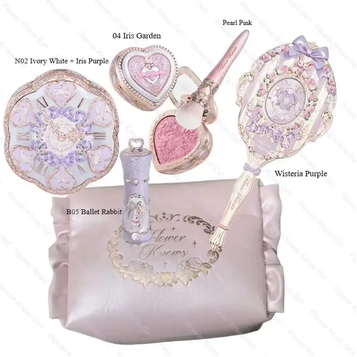 Coffret Cadeau Maquillage Tout-en-un Flower Knows Bunny Garden : Fond de Teint Cushion, Rouge à Lèvr