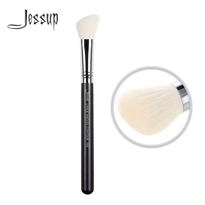 Jessup Blush Brush Maquillage de joue Outil de beauté Grand manche en bois coudé Cheveux synthétique
