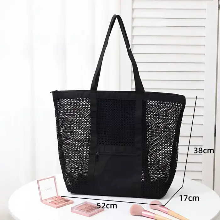 Trousse de toilette en nylon ajouré, sac de plage, sac de rangement à fermeture éclair, sac de natat