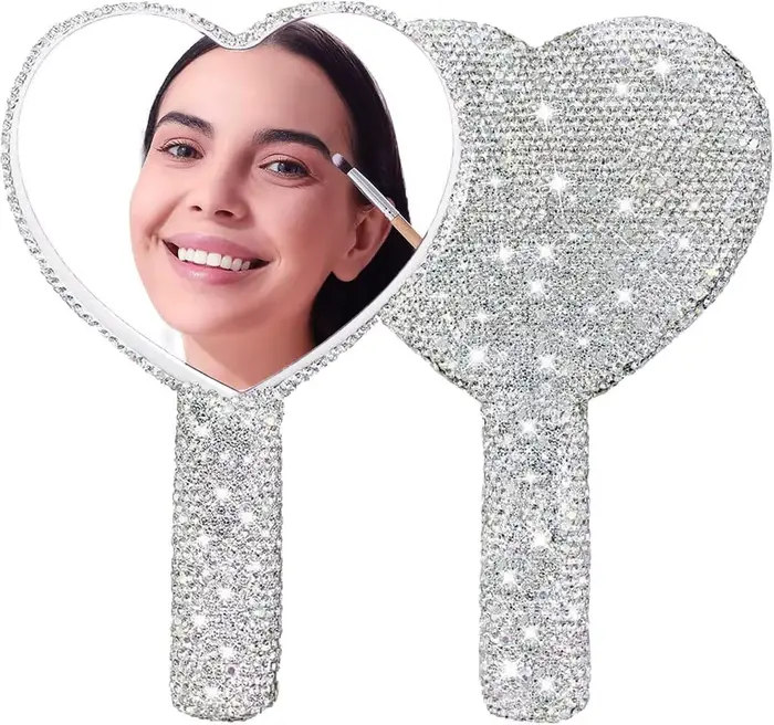 Miroir de maquillage à main en diamant