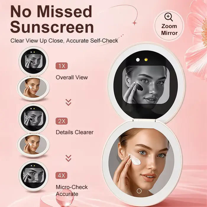 Miroir de maquillage portable intelligent TJMIR UV avec détection UV et test de protection solaire