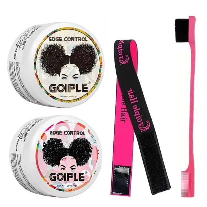 GOIPLE 30g Kit de cire de contrôle des bords pour femmes Gel coiffant Non gras petite taille Gel de ligne de cheveux lisse longue durée avec Kit de brosse