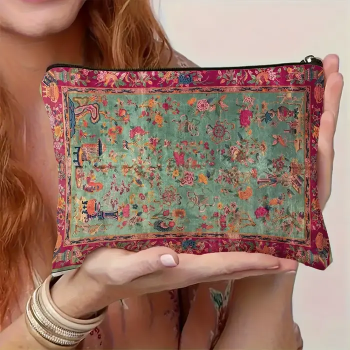 1 sac de maquillage rétro bohème à la mode – pochette multifonctionnelle à fermeture éclair pour fem