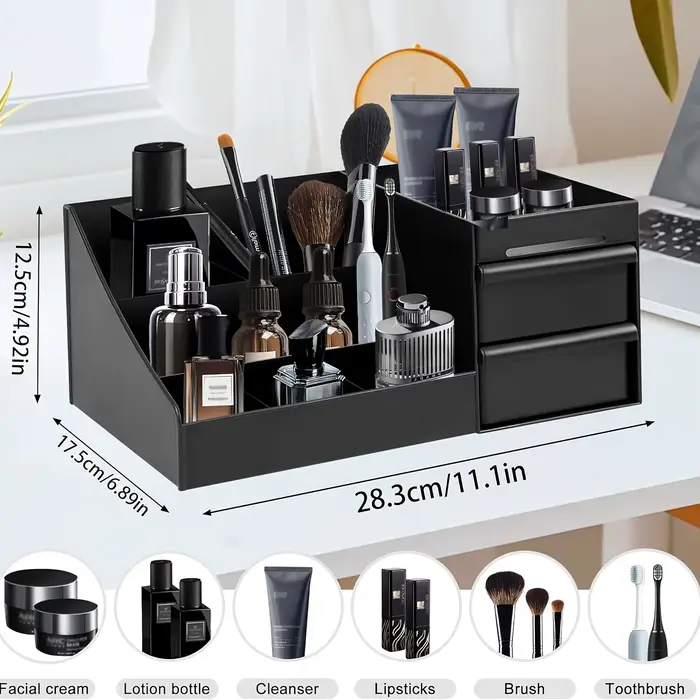Boîte de rangement pour parfums pour hommes avec tiroirs - Organiseur cosmétique, adapté aux soins d
