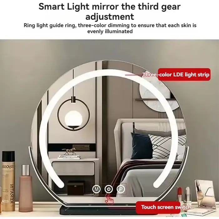 LED demi-circulaire éclairé miroir de maquillage avec contrôle tactile rotatif