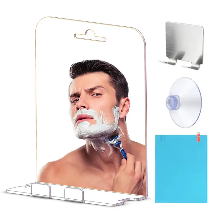 Miroir antibuée de rasage en acrylique avec étagère intégrée Miroir de salle de bain Miroir de maqui