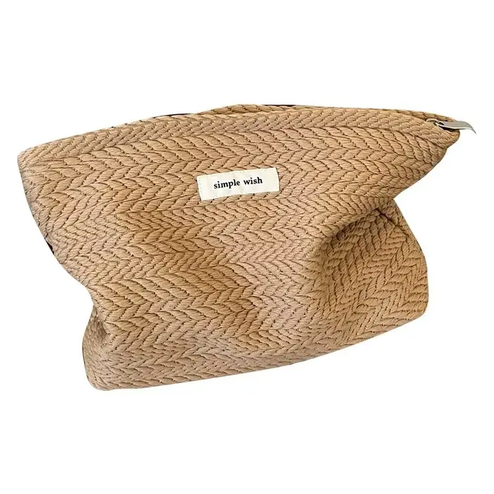 Trousse de maquillage en tissu tissé pour femmes, couleur unie, petit organisateur, pochette en toil