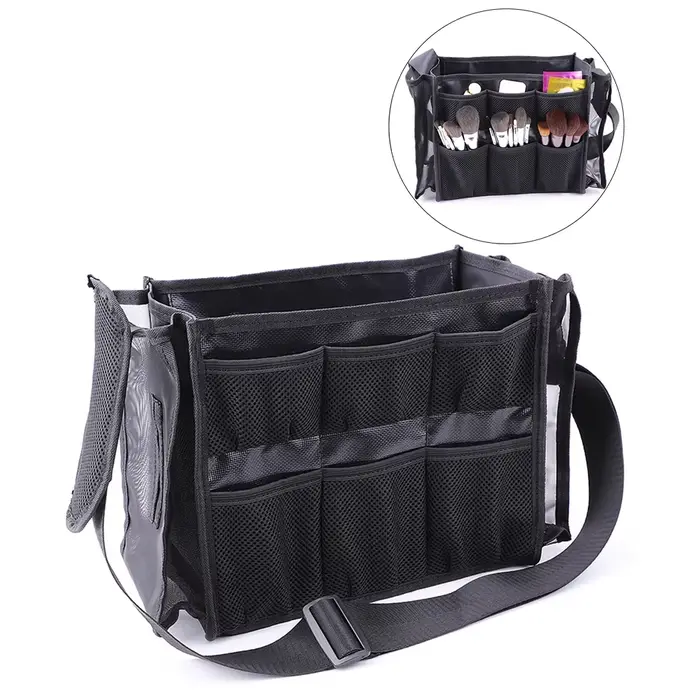 Trousse de maquillage professionnelle, trousse à cosmétiques d'artiste, sac à main lancé, noir, port