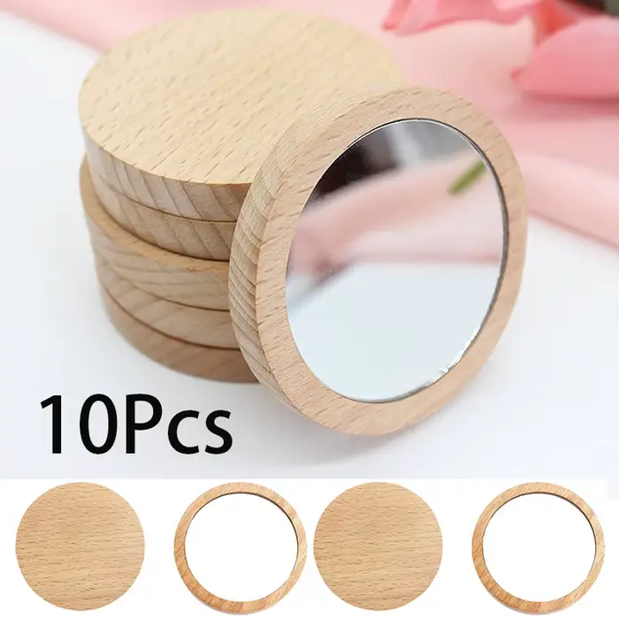 Mini Miroir de Maquillage Rond en Bois, Portable, Petit, Cosmétique, pour Étudiant et Femme, 10 Pièc