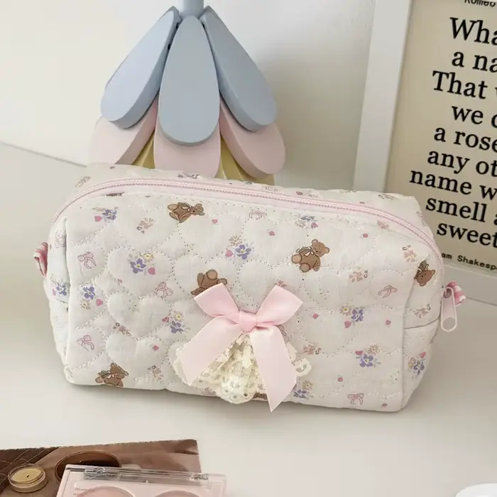 Petite trousse de maquillage en dentelle à fleurs roses pour femmes, organisateur de voyage, pièces 
