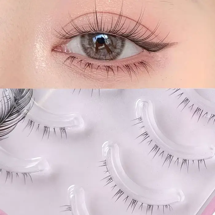 5 paires de faux cils inférieurs à bande transparente, faits à la main, naturels, Manga, maquillage 