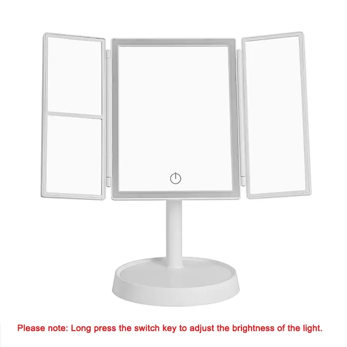 Miroir de maquillage pliable avec lumière LED, 3 tons de lumière, miroir de vanité de bureau, grossi