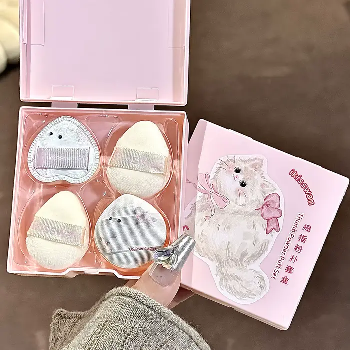 Ensemble de mini éponges à doigts roses mignonnes avec boîte, éponge de maquillage pour le visage, é