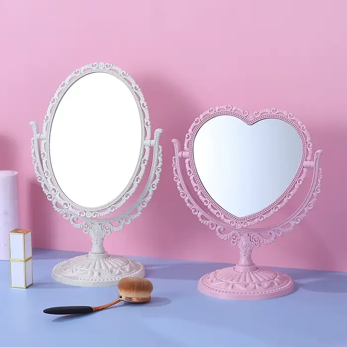 Miroir de maquillage de bureau européen rétro double face