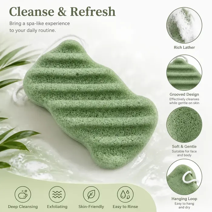 Éponge nettoyante pour le visage en konjac, éponge en fibres végétales pour peaux normales et sensib
