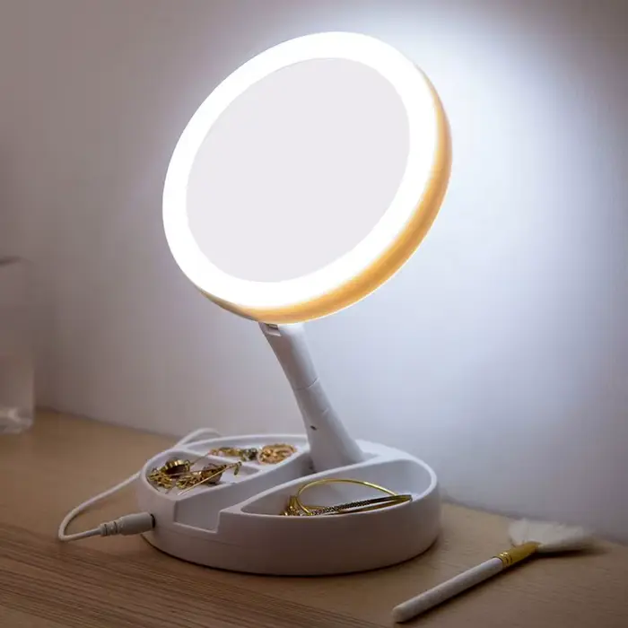 Miroir de maquillage LED à double alimentation (pile sèche/USB)