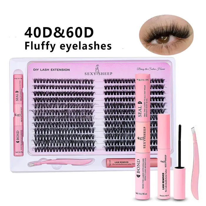 Kit d'extension de cils à faire soi-même, 480 pièces, mélange de grappes de cils individuels 40D 60D