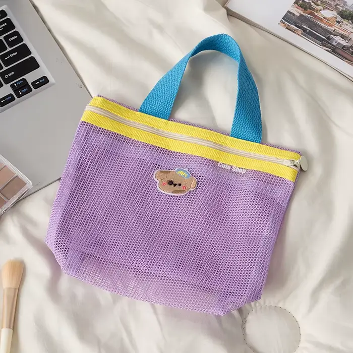 Sac de toilette portable en maille, grande capacité, organisateur de maquillage et cosmétiques de vo