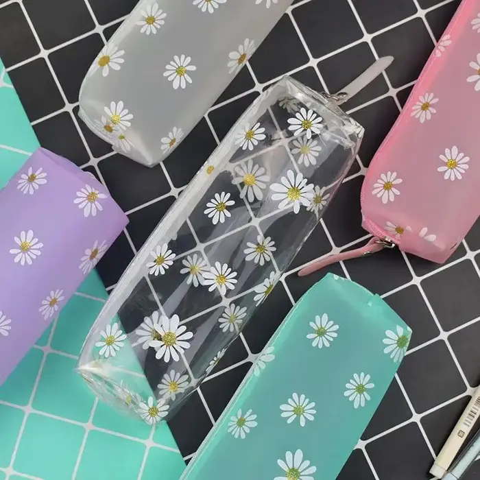 1Pc Trousse à crayons transparente Kawaii Daisy Gift Estuches