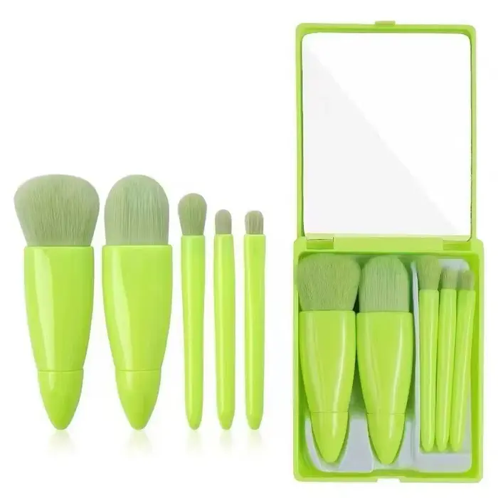Nouvel ensemble de 5 pinceaux de voyage avec étui : pinceau à poudre multifonctionnel portable, pinc