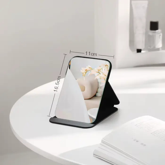 Miroir de maquillage de bureau en cuir PU solide, portable, simple, déterminer, noir, pliable, étudi