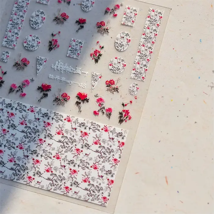 Autocollant 5D pour Nail Art, pétale de printemps, fleurs de cerisier, branche de pêche vivante, adh
