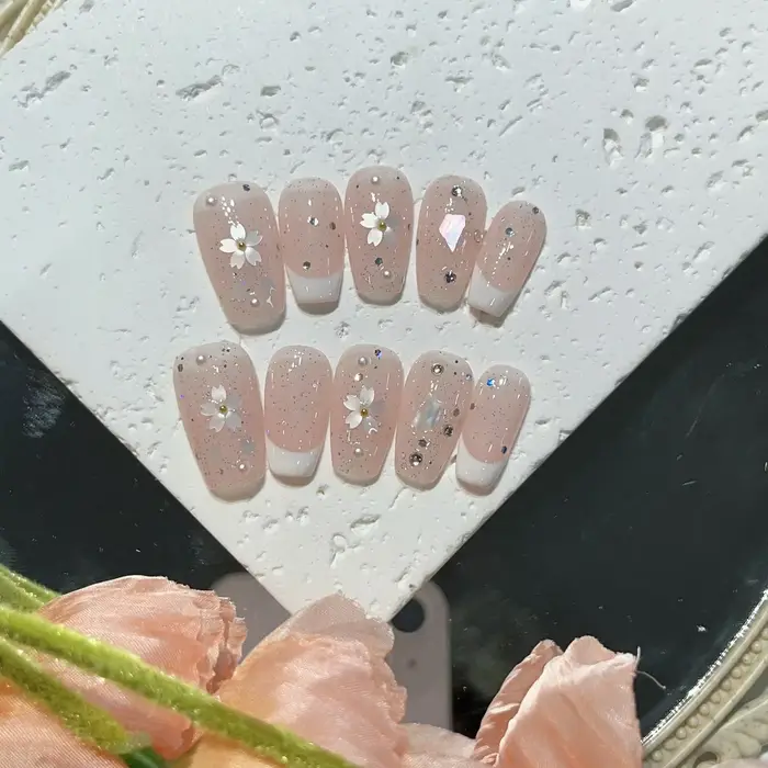 10 pièces bleu à la main presse sur ongles ensemble Ballet portable artificiel faux ongles décoratio