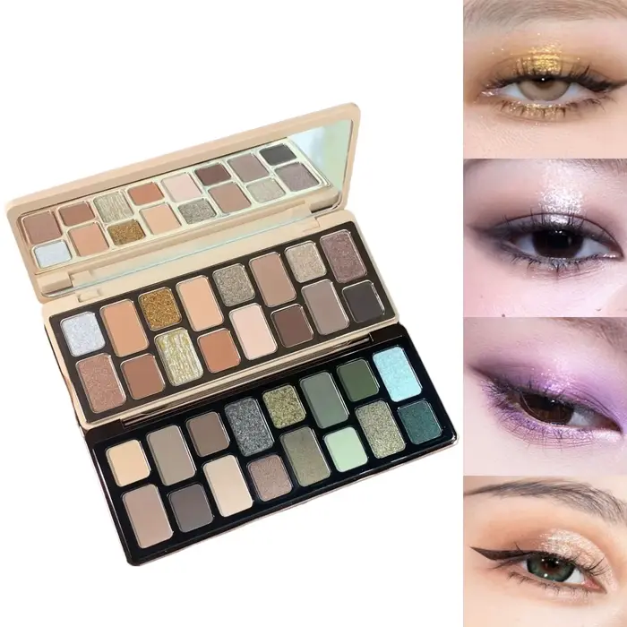 Palette Fards à Paupières Cheeryep 16 Couleurs Mat et Brillant Imperméable Longue Tenue Vegan Sans C